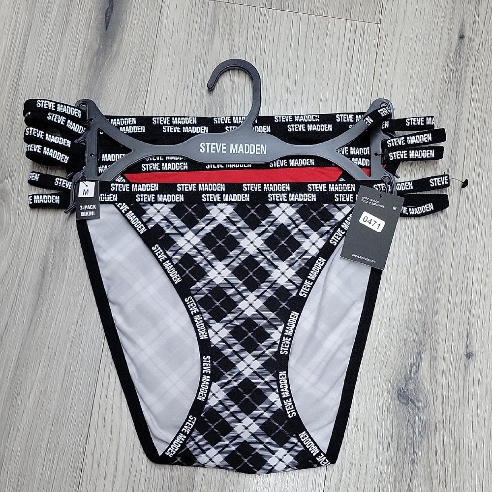 Steve Madden Plaid Bikini Bottoms - Black and White